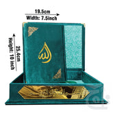 Title Image Holy Quran 4Clr (Tajweedi 16 Line Hafizi) Green Velvet With Box  855-4KVB-Green